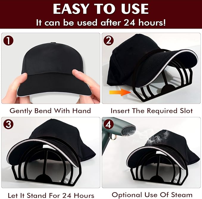 Cap Brim Bender 4PCS Baseball Hat Curving, Hat Shaper for Fitted Hats, Trucker Cap, Flat Brim, Perfect Curve Bender,Accessories for Women and Men (Black)
