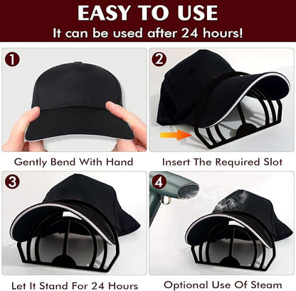 Cap Brim Bender 4PCS Baseball Hat Curving, Hat Shaper for Fitted Hats, Trucker Cap, Flat Brim, Perfect Curve Bender,Accessories for Women and Men (Black)