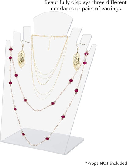 Marketing Holders Jewelry Set Display 3 Slot Clear Acrylic 6.75" x 9.5" Slant Back Stand Holds Bracelets Anklets Necklaces Use at Accessory Outlets Secondhand Shops Fashion Boutiques Portable