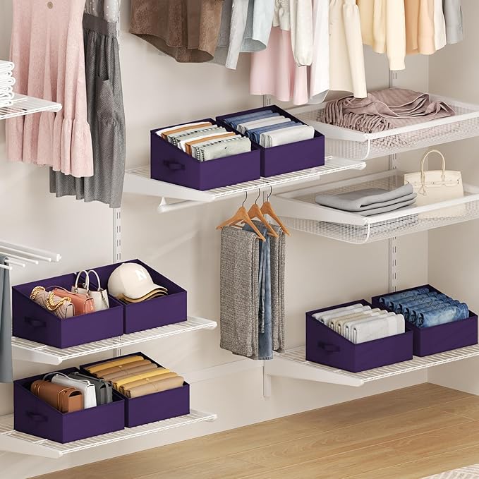 DIMJ Closet Storage Bins 10 Pack - Fabric Storage Baskets for Shelves, Collapsible Clothes Organizer with Handles, Trapezoid Shelf Organization Storage Cubes for Purse, Toys, Books, Towel, Clothes