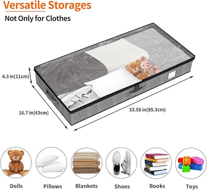 Fixwal Under Bed Storage Containers 4 Pack, Reinforced Underbed Organizer Below 4.5 Inches Low Profile Clothes Storage Bins with Sturdy Sidewalls and Bottom