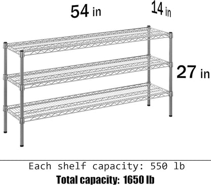 14" Deep x 54" Wide x 27" Height Wire Shelving Kit | 3-Tier | NSF Commercial Storage Rack Unit