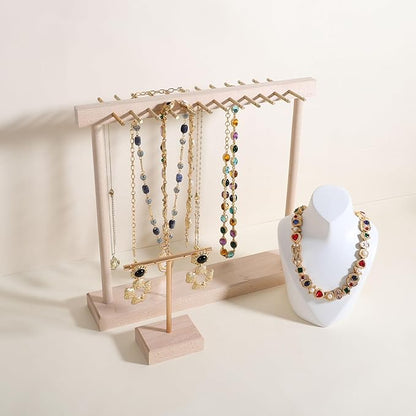 Medium necklace hanger shelf with 12 copper bars, Wooden jewelry storage organizer rack for hanger necklace bracelet, necklace display stand for boutique store【Maple】