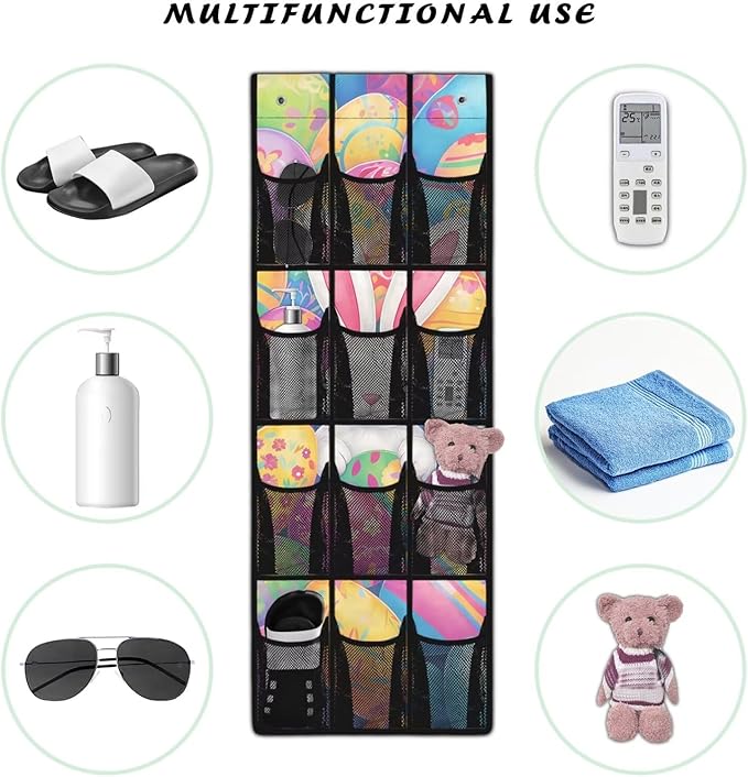Cute Rabbit Hanging Storage Shoe Organizer for Closet 12 Mesh Pockets Hanging Storage Bags Holder for Sundries Clothes Boots Toys