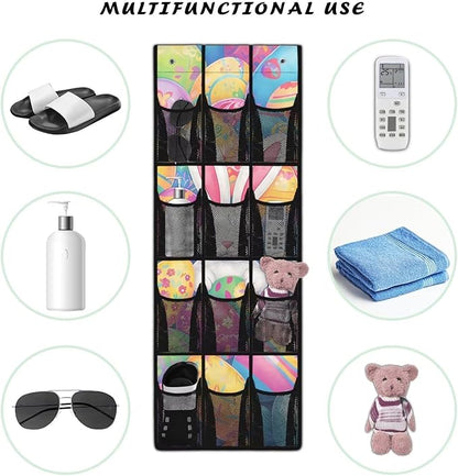 Cute Rabbit Hanging Storage Shoe Organizer for Closet 12 Mesh Pockets Hanging Storage Bags Holder for Sundries Clothes Boots Toys