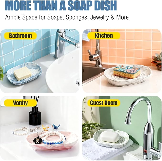OTHIX Ceramic Soap Dish with Unique Marble Texture, Decorative Bar Soap Holder for Bathroom and Kitchen, Cute Soap Dishes for Bar Soap, Jewelry, Ring (Green Texture)
