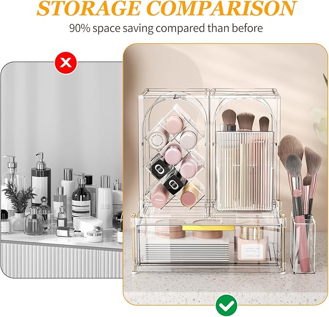 Premium Makeup Organizer with Adjustable Compartments, Spacious Drawers for Cosmetics and Brushes - Ideal for Vanity, Bathroom, or Dressing Table