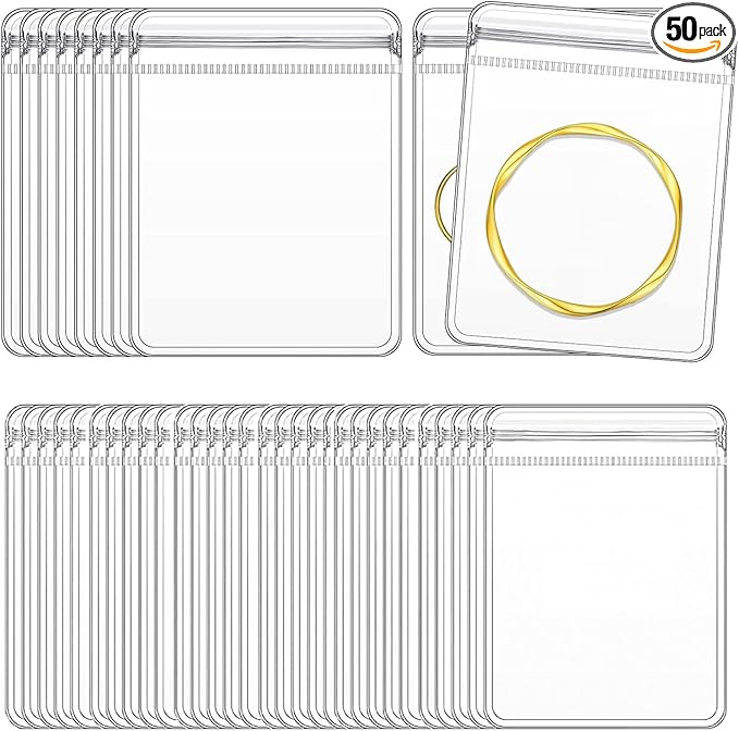 50 Portable thick PVC pouches,for Jewelry Organizer Zipper Bags for Necklaces Bracelet Rings and Earrings