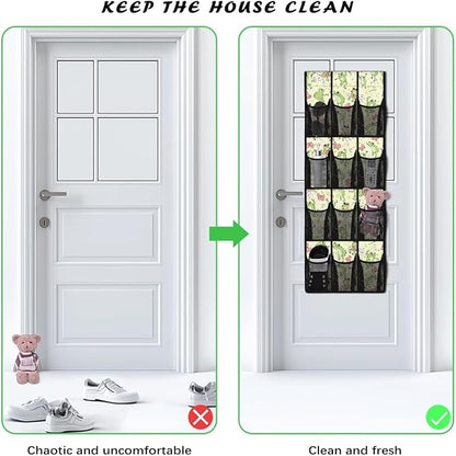 Frog Flower Over The Door Shoe Organizers with 12 Pockets,Quick Dry Mesh Organizer Hanging for Pantry Bathroom Closet,Mesh Pocket Over the Door Shoe Organizer for RV,Pantry,Camping