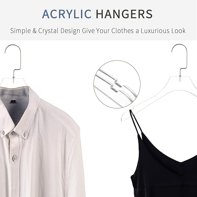 Besser 15 Pack Acrylic Hangers Gold Acrylic Hanger with Clips Premium Quality Crystal Clear Hangers Luxury Dress Suit Hangers(Silver Hook)