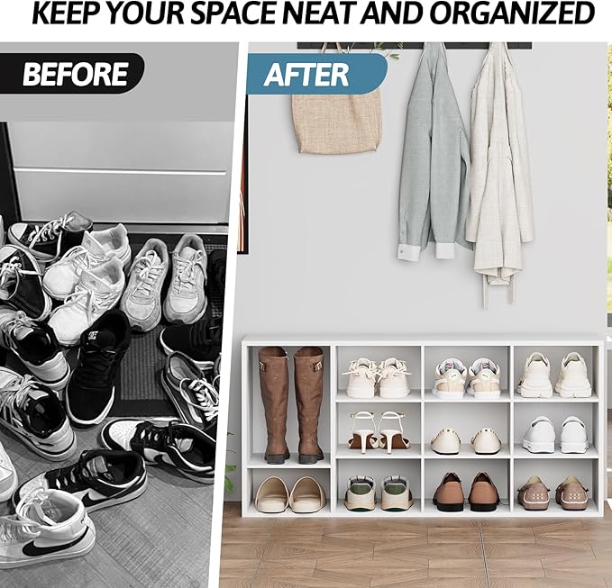 Aenuert 11-Cubby Shoe Rack, 3-Tier Wood Shoe Organizer, Multifunctional Shoe Organizer Bench for Entryway, Mudroom, Hallway, Closet,36.22 * 11.81 * 17.72 Inch,White