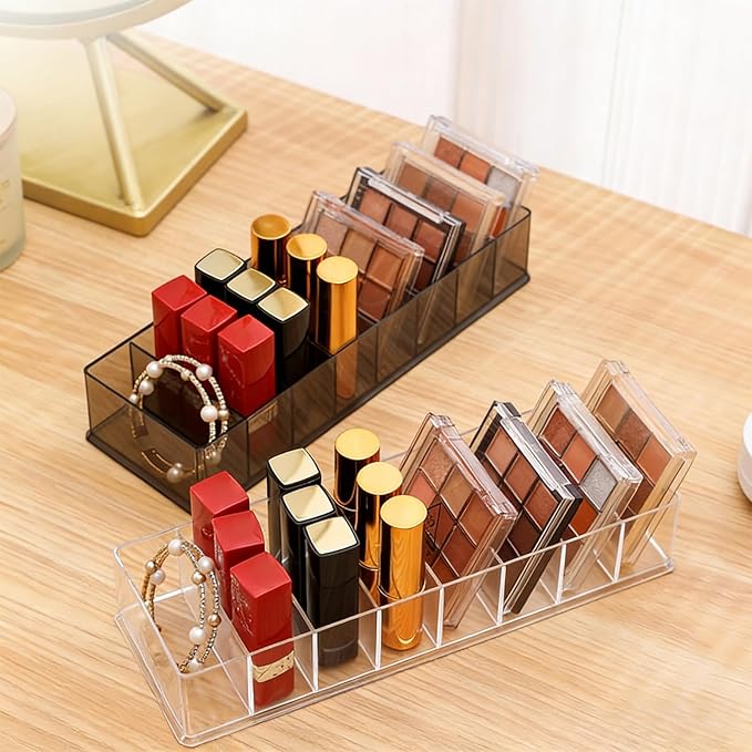 Makeup Organizer, Clear Acrylic Lipstick & Eyeshadow Palette Storage for Women & Girls, Desk & Drawer Cosmetic Holder, Easy Access (Clear)