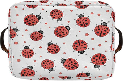 Ladybug Storage Basket Bin, Large Cube Storage Box Canvas Collapsible Storage Organizer for Home Office Closet - 15 L x 11 W x 9.5 H