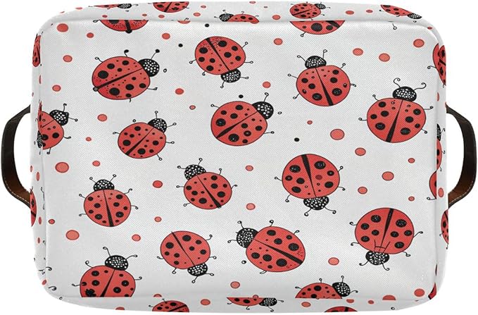 Ladybug Storage Basket Bin, Large Cube Storage Box Canvas Collapsible Storage Organizer for Home Office Closet, 2 Pack - 15 L x 11 W x 9.5 H