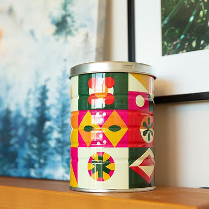 Retro Tin Can, Studio MPLS Designs, Collectable, Peel & Stick Valved End with Metal Lid, 8-12oz (4.0625 x 5.5 in) (Retro Block Design)