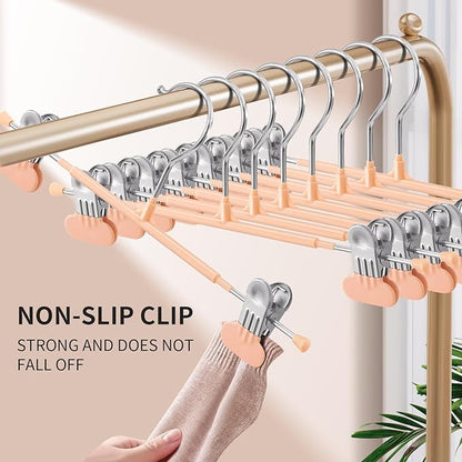 HUADYMEET 20 Pack 12Inch Pants Hangers with Wide Clips,Metal Trouser Hangers for Jeans. Space Saving Heavy Duty Non-Slip Adjustable Closet Organizers and Storage Shorts Hanger for Women, MenCoral Pink