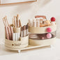 Makeup Organizer Countertop for Vanity with 360° Rotating Brush Holder, 3 Layer Cosmetic and Jewelry Storage, Makeup Display Case for Skincare&Perfume (Cream White)