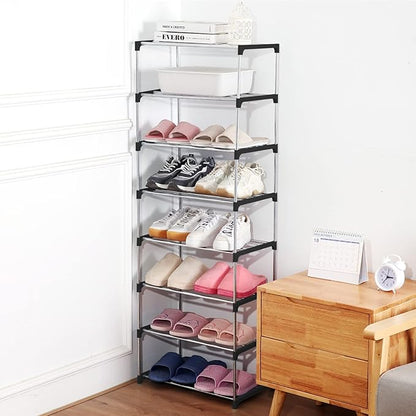 Small Shoe Rack, Narrow Stackable Shoe Shelf Organizer for Entryway, Doorway and Bedroom Closet (3-Tier, Black)
