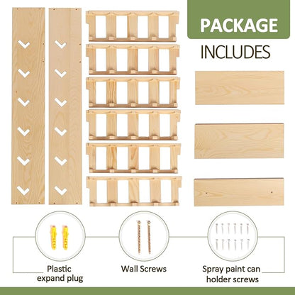 6 Tier 24 Can Spray Paint or Lube Can Wall Mount Storage Holder Rack Lube Holder Organization Storage Rack Wood Shelf Case Organizer, 14.2" L x 5" W x 30" H