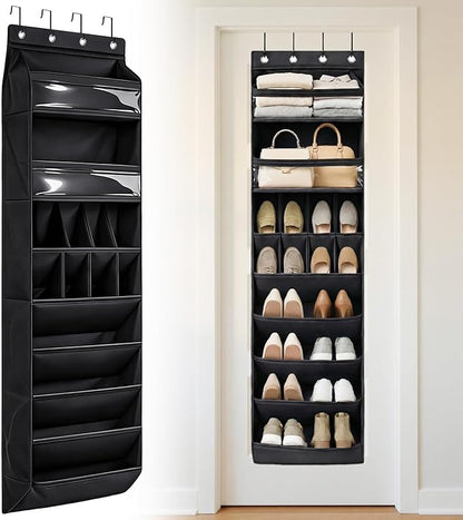 8 tiers Door Back Organizer, Multifunction Over the Door Hanging Shoe Rack with Oxford Fabric Deep Pockets, 66.9 x 16.5 x 5.9 Inches Storage Organizer (Black)