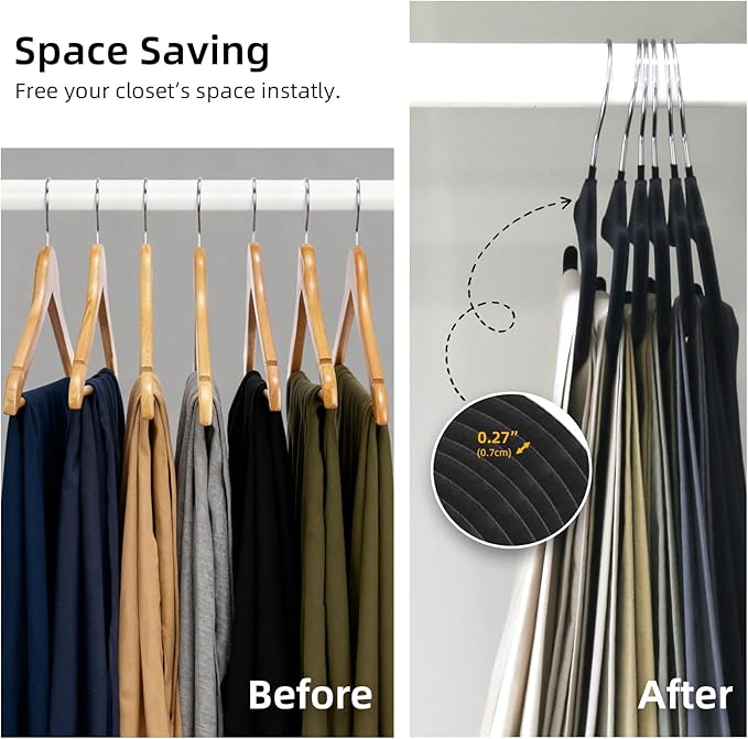 Velvet Pants Hangers, 10 Pack Non-Slip Open Ended Hangers with 360° Swivel Hook Slim Space Saving Jeans Hangers for Pants, Scarves, Ties, Towels, Black