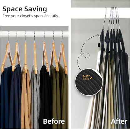 Velvet Pants Hangers, 10 Pack Non-Slip Open Ended Hangers with 360° Swivel Hook Slim Space Saving Jeans Hangers for Pants, Scarves, Ties, Towels, Black