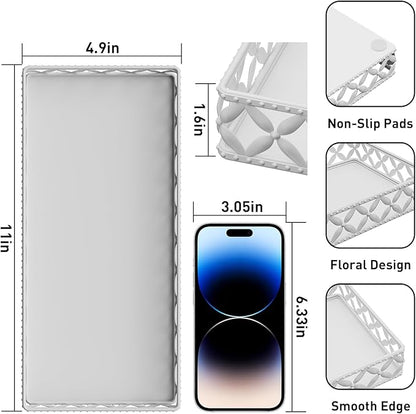 Bathroom Vanity Tray - Small Rectangle Decorative Tray - 11 Inch White Perfume Makeup Tray for Bathroom Counter