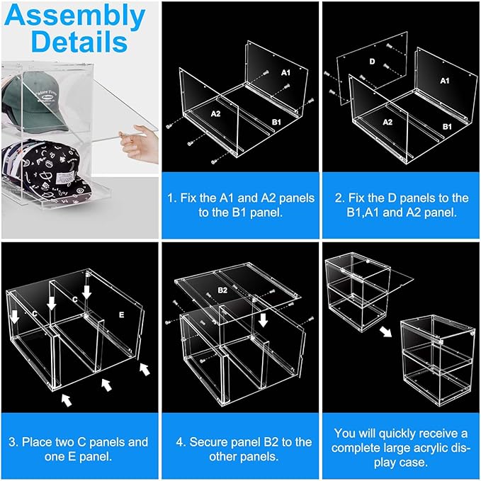 Acrylic Hat Organizer for Baseball Caps, Stackable Clear Sliding Tray & Door Panel Hat Holder Box , Large Cap Holder Organizer with Sliding Tray, Hat Racks Can Hold 30 Caps 16.6" H x 10.7" W x 15.8" D
