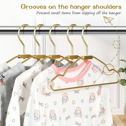 VWV Gold Aluminum Hangers, 20 Pack Baby Hanger，12.6 Inch Children Baby Hangers, Sturdy Metal Children Clothes Hangers for Wardrobe, Space-Saving Toddler Hanger