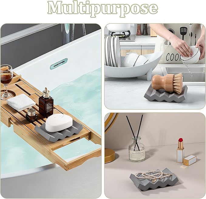 Self Draining Bar Soap Holder Diatomite Soap Dish Fast Drying Soap Saver Small Sponge Caddy for Shower, Bathroom, Kitchen Sink, Dark Grey
