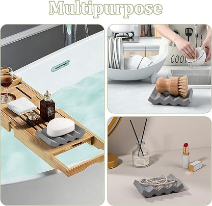 Self Draining Bar Soap Holder Diatomite Soap Dish Fast Drying Soap Saver Small Sponge Caddy for Shower, Bathroom, Kitchen Sink, Dark Grey