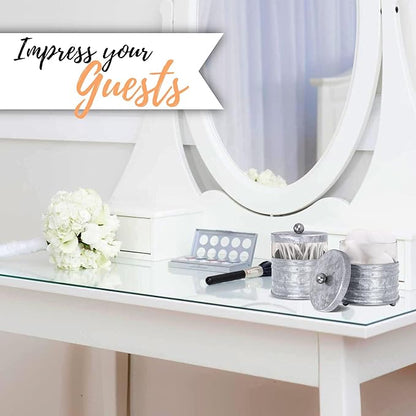 Autumn Alley Galvanized Bathroom Apothecary Jars Set, Farmhouse Bathroom Jars Qtip Holder Glass Dispenser- Rustic Vanity Organizer with Lids for Cotton Balls, Swabs, Rounds, Bath Salts 2-Glass Jars