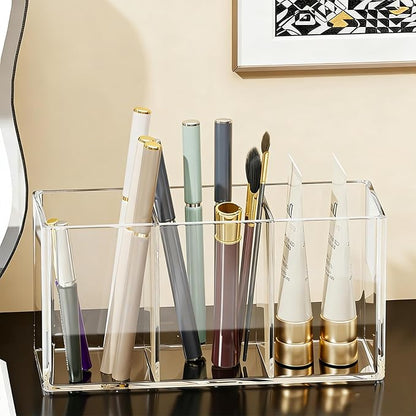 Makeup Brush Holder, Clear Acrylic Organizer for Women & Girls, 7.1x2.8x3.5in Desk Storage for Makeup Brushes & Cosmetic Tools, Easy Access (Clear -3)