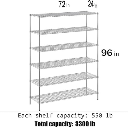 24" Deep x 72" Wide x 96" Height Wire Shelving Kit | 6-Tier | NSF Commercial Storage Rack Unit