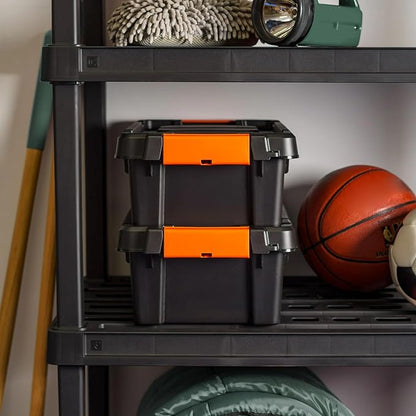 3 Gal. Heavy Duty Plastic Storage Bins with Lockable Lids - Stackable Latching Totes for Tools, Seasonal Items, Sports Equipment, Black