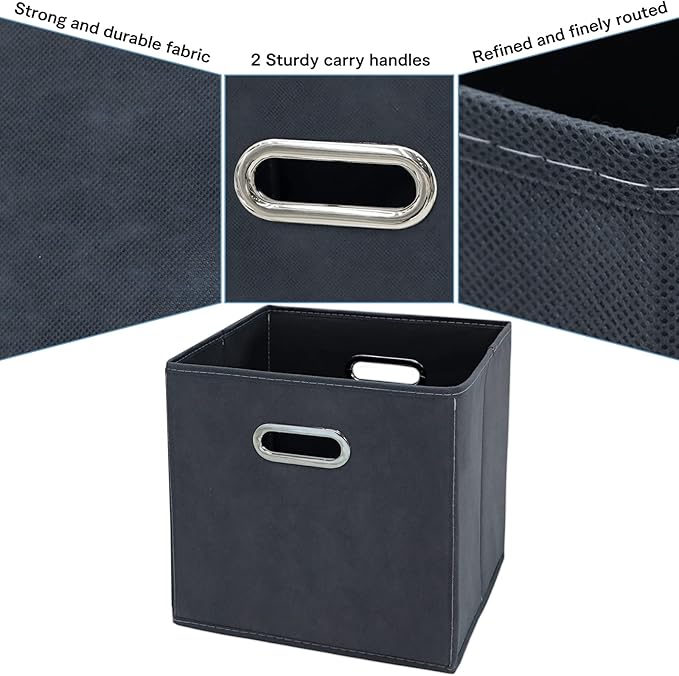Black Fabric Cubby Storage Bins,13x13x13 Inches ,Cube Organizer Bin Foldable Storage Boxes with Dual Handles Fabric Organizer Box and collapsible Storage basket,Set of 3,Grey