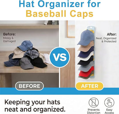 Hat Organizer for Baseball Caps 2 Pack, Detachable Hat Rack for Wall Hold up to 40 Hats, Dual Mounting Ways Universal Hat Holder for Closet, Door, Wall, Yellow & Red