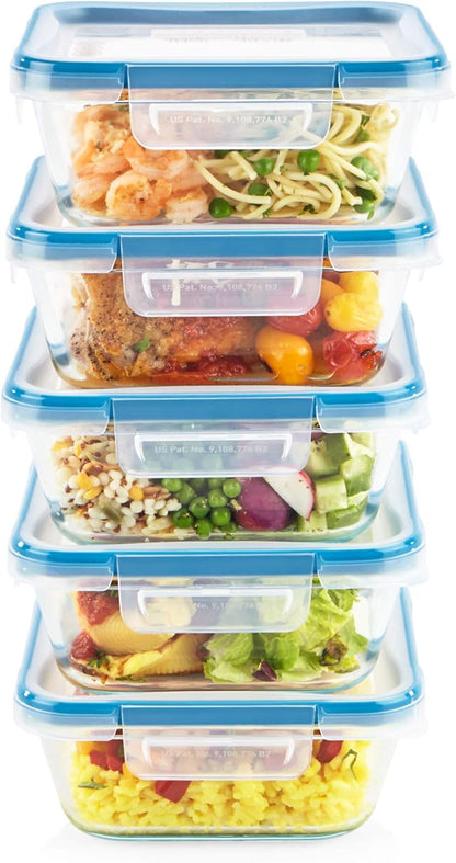 Snapware Total Solutions (10-Pack, 4 Cup) Glass Food Storage Containers Set, Airtight & Leakproof Locking BPA-Free Lids, Freezer Dishwasher Microwave Safe