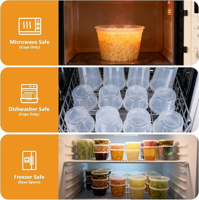 NESCCI 72 Sets (144-Piece) Deli Containers with Lids, 32oz X 72 Set Each, Leak-Proof & BPA Free Airtight Takeout Plastic Food Storage Containers for Soup, Meal Prep,Microwave/Freezer Safe