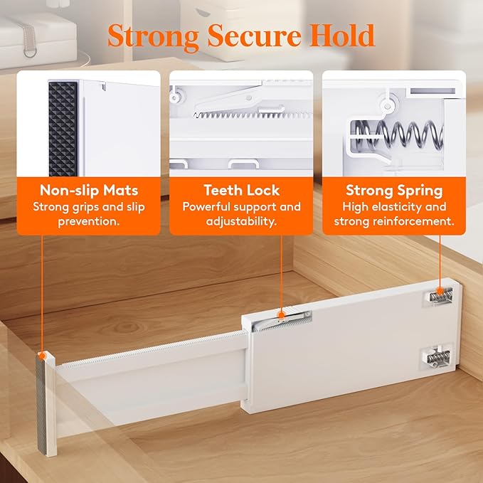 Lifewit 16 Pack 4" High Drawer Dividers 28-43.5cm/11-17" Adjustable Drawer Organizer for Clothes/Utensils, Expandable Drawer Separator in Dresser/Kitchen/Bedroom/Office Organization & Storage White