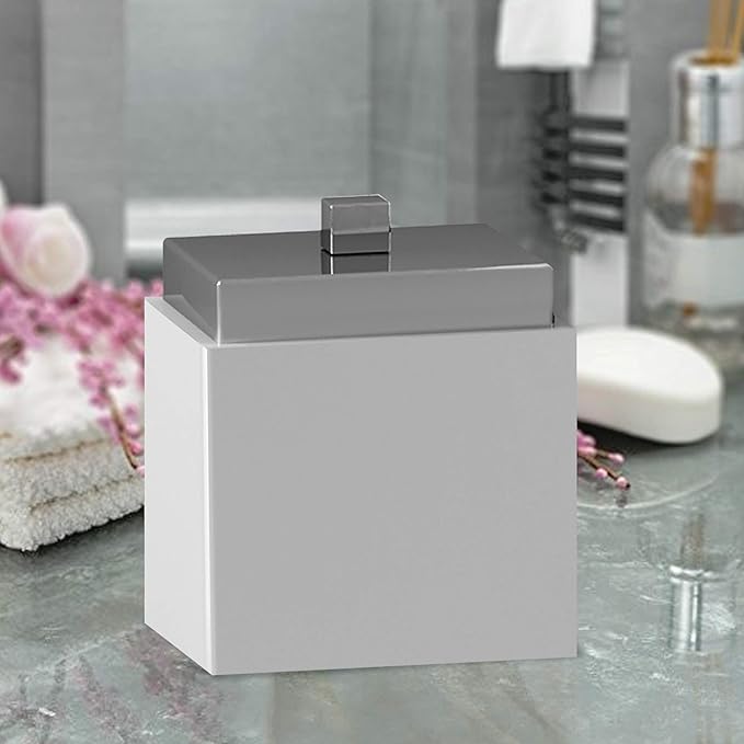 nu steel Pure Ceramic Bathroom Vanity Countertop Storage Organizer Canister Jar for Cotton Swabs, Rounds, Balls, Makeup Sponges,Bath Salts-Ceramic/Metal Trim