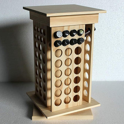 Wooden Essential Oil Display Rack 104-Hole, 8 Tiers Rotating Pine Organizer for Home, Beauty Salon, Perfume Store, Hold 5ml & 15ml Bottles, Space-Saving Countertop Holder, Easy Access, 9.44*15.74in