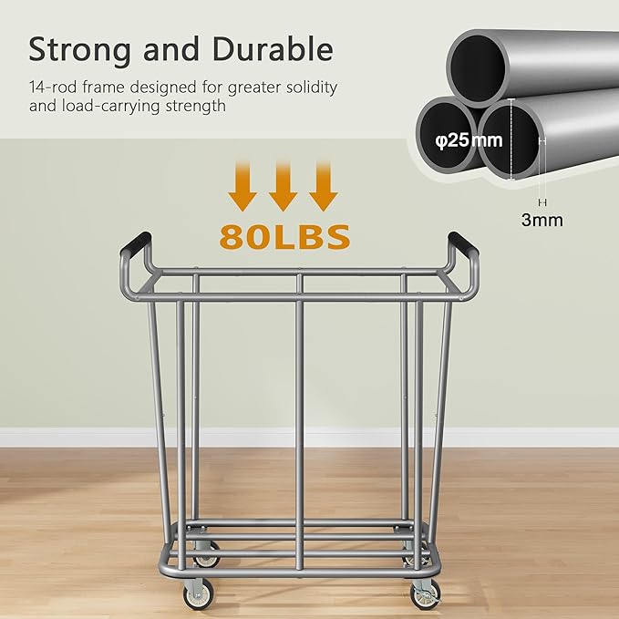 Gewudraw Large laundry hamper with Wheels, 2 Bag 360L Big Rolling Laundry Basket Sorter Cart, Extra Large Laundry Clothes Hamper, Heavy Duty Laundry Basket Organizer for Laundry Room,Bathroom