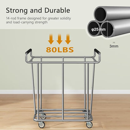 Gewudraw Large laundry hamper with Wheels, 2 Bag 360L Big Rolling Laundry Basket Sorter Cart, Extra Large Laundry Clothes Hamper, Heavy Duty Laundry Basket Organizer for Laundry Room,Bathroom