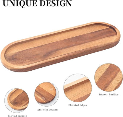 Wooden Bathroom Trays Countertop - Wooden Trays for Decor, Countertop and Vanity Tray, Dish Soap Trays for Kitchen Counter, Sink Organizer Accessories Caddy, Toilet Laundry Shower Makeup Holder