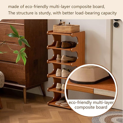 Vertical Narrow Shoe Rack, Corner Shoe Rack for Entryway, 6 Tier Wooden Free Standing Multi Layer Shoe Storage Rack for Entryway, Corridors, Bedrooms Living Room Corner And Small Spaces(6 Tier)