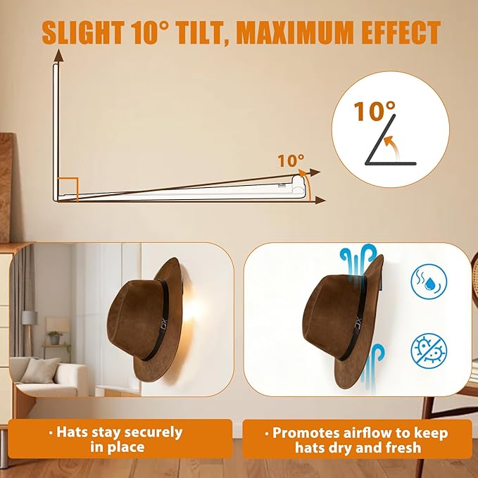 4 Inch Metal Cowboy Hat Rack for Wall – Extended Curved Silicone Grip Holder, Fits All Hat Sizes, Protects Large Brim Hats, Universal Hat Holder, Western Decor, Adhesive or Screw Mount, 4-Pack, Black