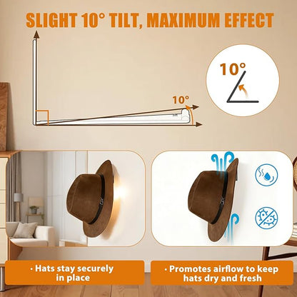 4 Inch Metal Cowboy Hat Rack for Wall – Extended Curved Silicone Grip Holder, Fits All Hat Sizes, Protects Large Brim Hats, Universal Hat Holder, Western Decor, Adhesive or Screw Mount, 4-Pack, Black