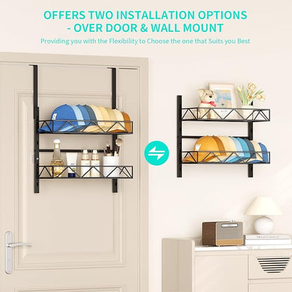 HapiRm Hat Organizer for Baseball Caps - 2 Tier Over the Door & Wall Mounted Hat Rack with 2 Adjustable Metal Basket, Storage Holds up to 20 Caps for Door, Bedroom, Closet (Black)