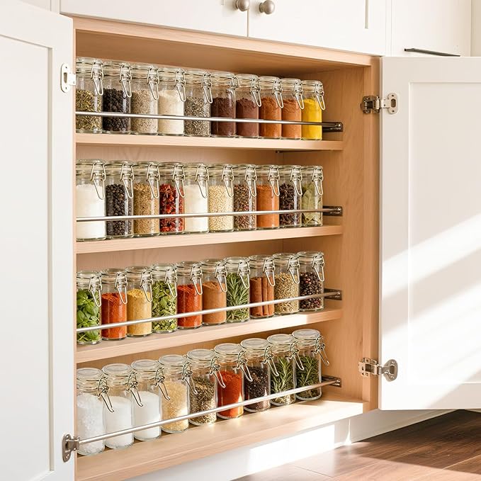 ComSaf 12 Pack 4 oz Glass Spice Jars with Airtight Swing Top Lids, Small Clear Containers for Pantry Organization, Herb Storage, DIY Crafts & Gifts - Complete Set Includes Funnel & Spice Labels